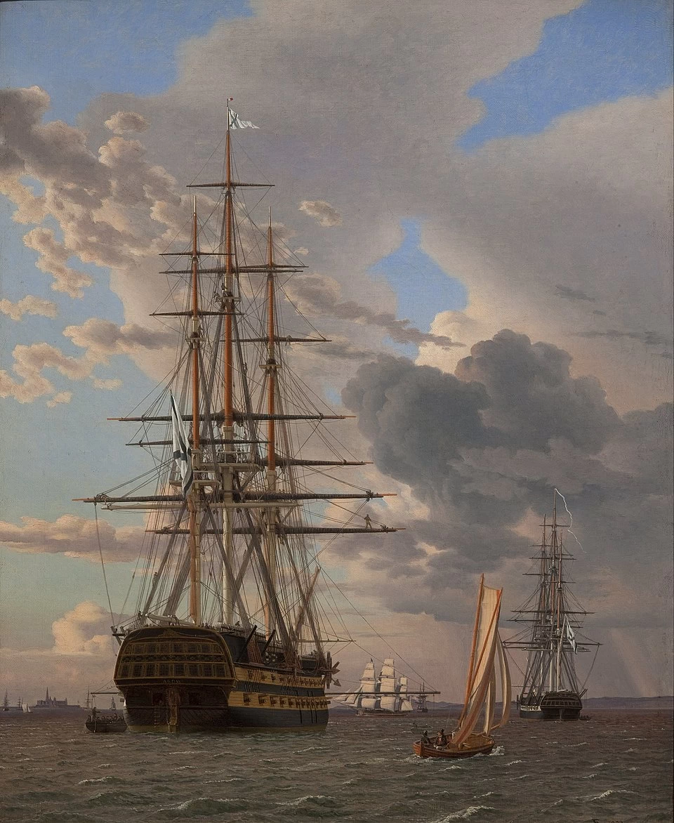 La nave di linea russa Asow e una fregata all'ancora nelle rade di Elsinore - Statens Museum for Kunst, Copenaghen